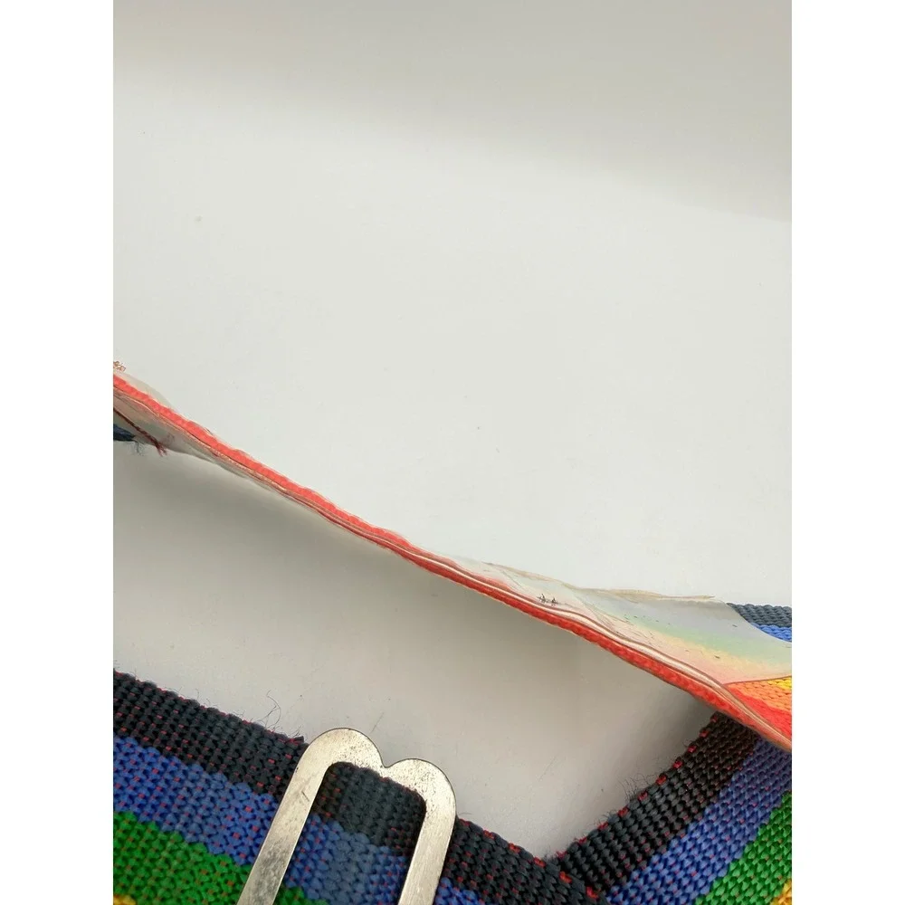 Vintage Rainbow Striped Luggage Strap Adjustable Suitcase Belt with ID Window